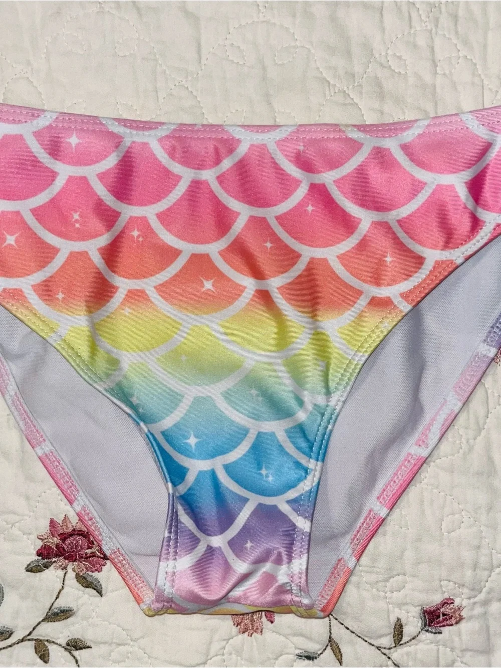 Girls Rainbow Mermaid Scale Tankini Bikini Set - Pastel Multi